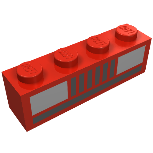 Lego Brick 1 x 4 with Basic Car Headlights Print / Red