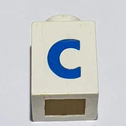 Brick 1 x 1 with Blue 'C' Print (Bold Font) / White