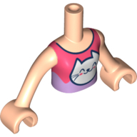 Lego Minidoll Torso Girl with Coral/Lavender Top, White Cat Print, Light Nougat Arms with Hands / Light Nougat