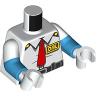 Lego Torso, Dual Molded Arms with Shirt, Black Belt, Red Tie, Pilot Epaulettes, Yellow 'DAL' badge print, White Sleeves Pattern, Dark Azure Arms, White Hands / White