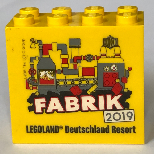 Lego Brick 2 x 4 x 3 with 'LEGOLAND Deutschland Resort FABRIK 2019' Print / Yellow
