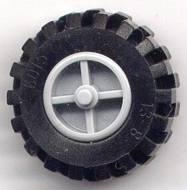 Lego Wheel Center Wide with Stub Axles (Tricycle) with Black Tire 21mm D. x 12mm - Offset Tread Small Wide (30190 / 6015)