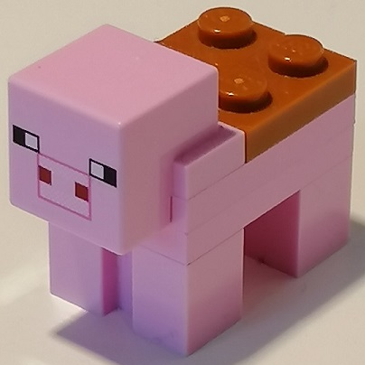 Lego Minecraft Pig with Saddle (1 x 2 Plates, White Snout with Dark Pink Outline) - Brick Built