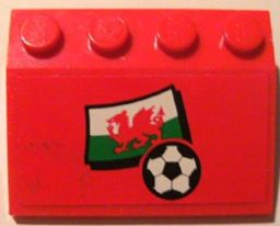 Lego Slope 33 3 x 4 with Flag of Wales and Soccer Ball on Red Background Pattern (Sticker) - Set 3407