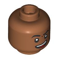 Lego Minifig Head Usopp, Black Eyebrows, Open Mouth Smirk / Angry Grin / Sienna Brown