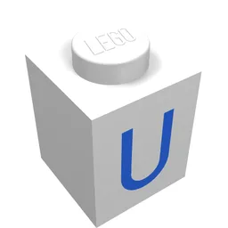 Brick 1 x 1 with Blue U Print / White