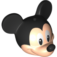 Lego Minifig Head Special with Black Mouse Ears and Nose and White Eyes Print (Mickey) / Light Nougat