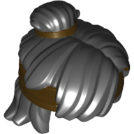 Lego Hair Mid-Length Tousled, Top Knot Bun with Dark Brown Band and Headband / Black