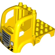 Duplo Car Body Truck 4 x 4 Flatbed with 4 Top Studs - Grille and Headlights and Hazard Stripes Print / Yellow