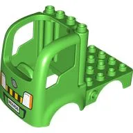 Duplo Car Body Truck 4 x 4 Flatbed with 4 Top Studs - License Plate, Headlights, and Hazard Stripes Print / Bright Green