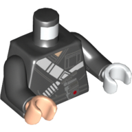 Lego Torso, Odd Hands, Jacket with White Shoulder Strap Print, Black Arms, Left White Hand, Right Light Nougat Hand / Black