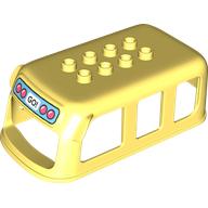 Lego Duplo Car Body, Bus Roof, 2 x 4 Top Studs, with Red Lights and 'GO' Print / Bright Light Yellow