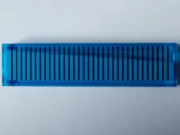 Tile 1 x 4 with Black Horizontal Lines and Wide Medium Blue Wedge Pattern Model Right Side (Sticker) - Set 40519 / Trans-Dark Blue