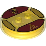 Function Brick Round 4 x 4 x 2/3 with 2 Studs and Gryffindor Logo and Deathly Hallows Symbol Print / Trans-Yellow