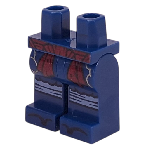 Lego Hips and Dark Blue Legs with Dark Red Sash, Sand Blue Knee Wraps, Gold Clouds print / Dark Blue