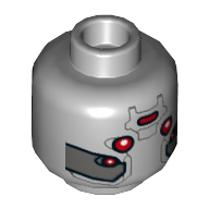 Lego Minifig Head Ghost (Ava Starr), Dual Sided, Balaclava with Medium Nougat Face / Red Eyes, Silver Plates Print [Hollow Stud] / Light Bluish Gray