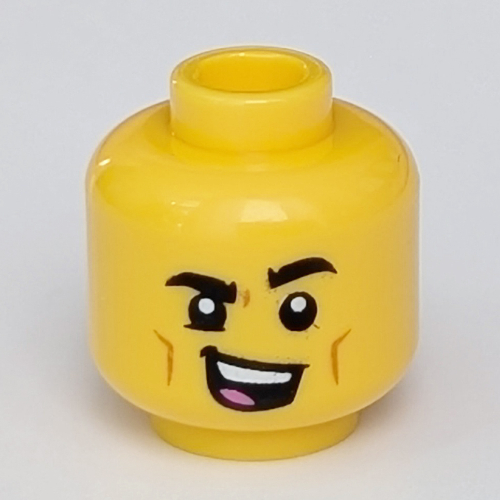 Lego Minifig Head Cheeky, Open Mouth Singing, Lowered Eyebrow print [Hollow Stud] / Yellow