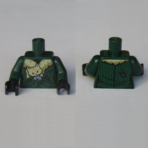 Lego Torso Jacket and Cat Scarf Holding a Rat Print (Snape Boggart), Dark Green Arms, Black Hands / Dark Green