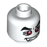 Minifig Head Vampire, Fangs, Red Eyes with White Pupils Print [Blocked Open Stud] / White