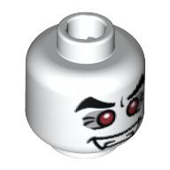 Lego Minifig Head Vampire, Fangs, Red Eyes with White Pupils Print [Blocked Open Stud] / White