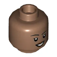Minifig Head Ironheart, Eyelashes, Dark Red Lips, Open Mouth Smile / Annoyed Print / Medium Brown