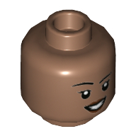 Lego Minifig Head Ironheart, Eyelashes, Dark Red Lips, Open Mouth Smile / Annoyed print / Medium Brown
