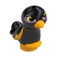 Animal, Bird, Feet Joined, Orange Beak, Feet, Yellow Eyes with Dark Purple Circles Print / Black