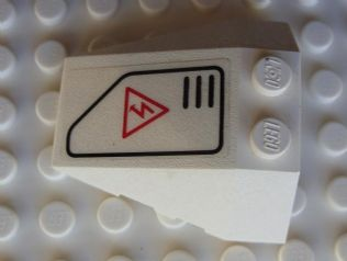 Lego Wedge 4 x 4 Triple with Stud Notches with Red Electricity Danger Sign in Black Outline Pattern Model Right Side (Sticker) - Set 7713