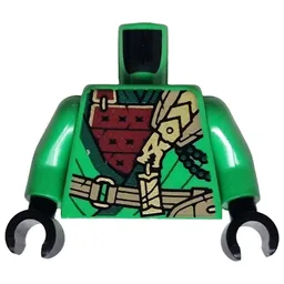 Torso, Ninja Robes, Dark Green Trim, Dark Red Plated Armor, Dark Tan Strap, Gold Dragon Print, Bright Green Arms, Black Hands / Bright Green