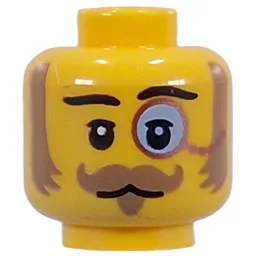 Minifig Head Nougat Sideburns, Curled Mustache, Goatee, Copper Monocle / Yellow