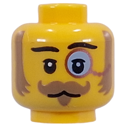 Lego Minifig Head Nougat Sideburns, Curled Mustache, Goatee, Copper Monocle / Yellow