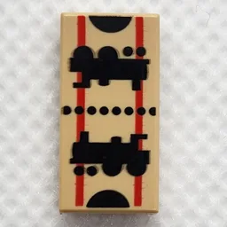 Tile 1 x 2 with Two Locomotives Print (Train Ticket) / Tan