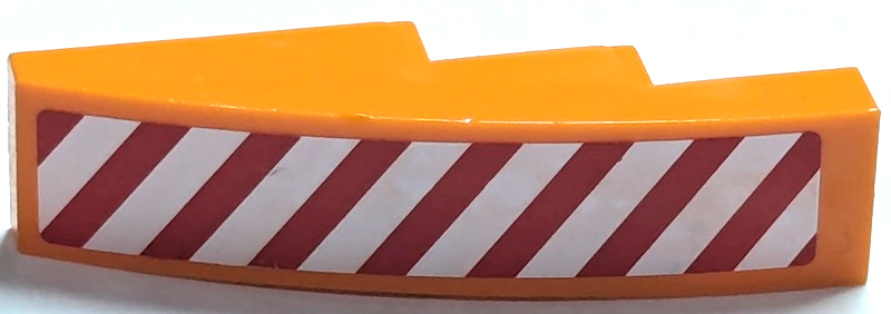 Lego Slope, Curved 4 x 1 with Red and White Danger Stripes Pattern Left Side (Sticker) - Set 7642