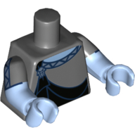 Lego Torso, Dual Molded Arms, Tunic, Black with Undershirt Print, Dark Bluish Gray Sleeves Pattern, Bright Light Blue Arms and Hands / Dark Bluish Gray