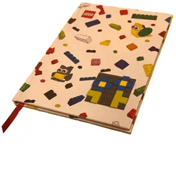 Notebook with Brick Images, Embedded Dark Bluish Gray 6 x 6 Plate, Red Ribbon / White