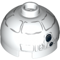 Lego Brick Round 2 x 2 Dome Top, Hollow Stud with Gray Lines and Coal Pieces Print (Snowman R2-D2) / White