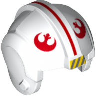 Lego Helmet Rebel Pilot, Center Ridge with Red Line, Red Rebel Symbols Print / White