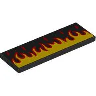 Tile 2 x 6 with Red and Yellow Flames Print / Black