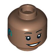 Lego Minifig Head, Eyelashes, Dark Turquoise Hearing Aid, Smile, Teeth print / Medium Brown
