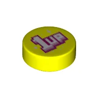 Tile Round 1 x 1 with White/Pink '1 UP' Print / Vibrant Yellow