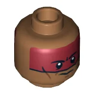 Minifig Head Red Knee, Dark Red Face Paint Determined / Scared Print / Medium Nougat