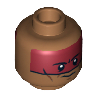 Lego Minifig Head Red Knee, Dark Red Face Paint Determined / Scared Print / Medium Nougat