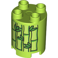 Lego Duplo Brick Round 2 x 2 x 2 with Bamboo and Leaves Print / Lime
