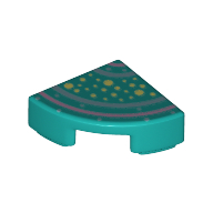 Lego Tile Round 1 x 1 Quarter with Yellow Stars/Dots, Pink/Lavender Curved Lines print / Dark Turquoise