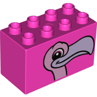 Lego Duplo Brick 2 x 4 x 2 with Flamingo Head Print / Dark Pink
