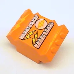 Brick Sloped 2 x 2 No Studs with Angled Side Block Extensions and Lightor Lightning Bolt Print / Orange
