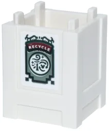 Container, Box 2 x 2 x 2 - Top Opening with Sand Green and Reddish Brown Sign, 'RECYCLE' and Dark Green Border and Filigree Pattern (Sticker) - Set 43302