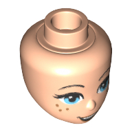 Lego Minidoll Head with Medium Azure Eyes, Freckles, Dark Tan Lips and Open Smile Print / Light Nougat
