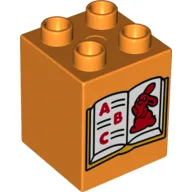 Duplo Brick 2 x 2 x 2 with Book with A, B, C and Bunny / Rabbit Print / Orange