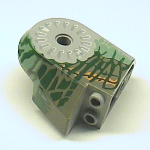 Lego Animal Body Part, Dinosaur Body Quarter with Pin Holes, Dark Gray, Sand Green, Medium Orange, and Dark Green Streaks Print